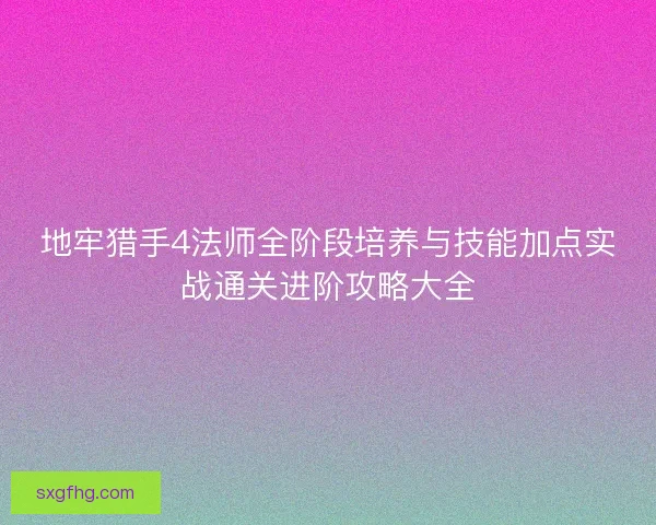 地牢猎手4法师全阶段培养与技能加点实战通关进阶攻略大全