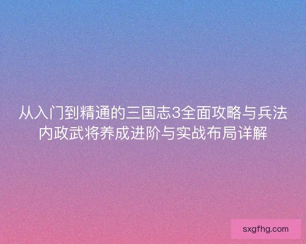 从入门到精通的三国志3全面攻略与兵法内政武将养成进阶与实战布局详解